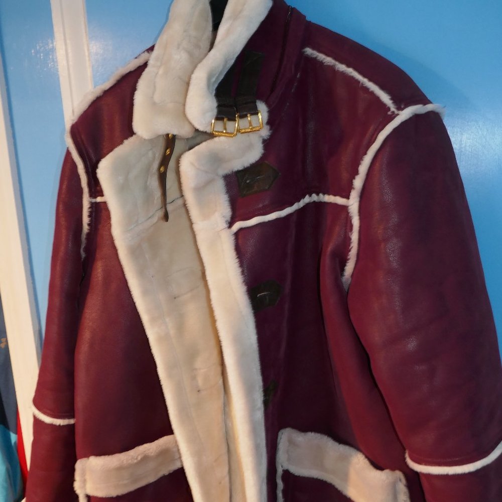 MENS 2XL Jordan Craig Denali Shearling Burgundy Fisherman PIMP FUR Coat Jacket